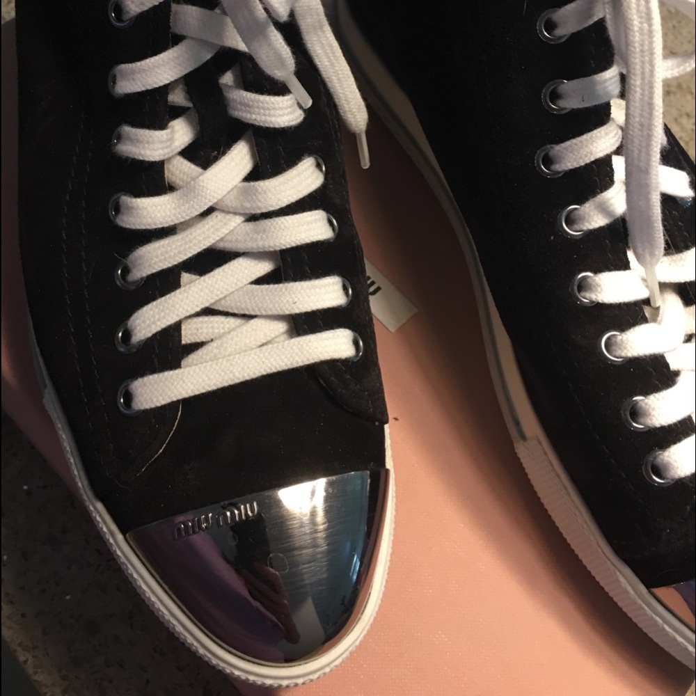 Miu Miu black suede and metal high top sneakers